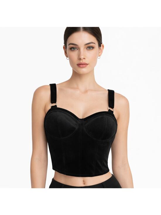 No Boundaries Tops - No Boundaries Cropped Bustier Top Juniors Size XL Black Velvet Padded Whimsigoth